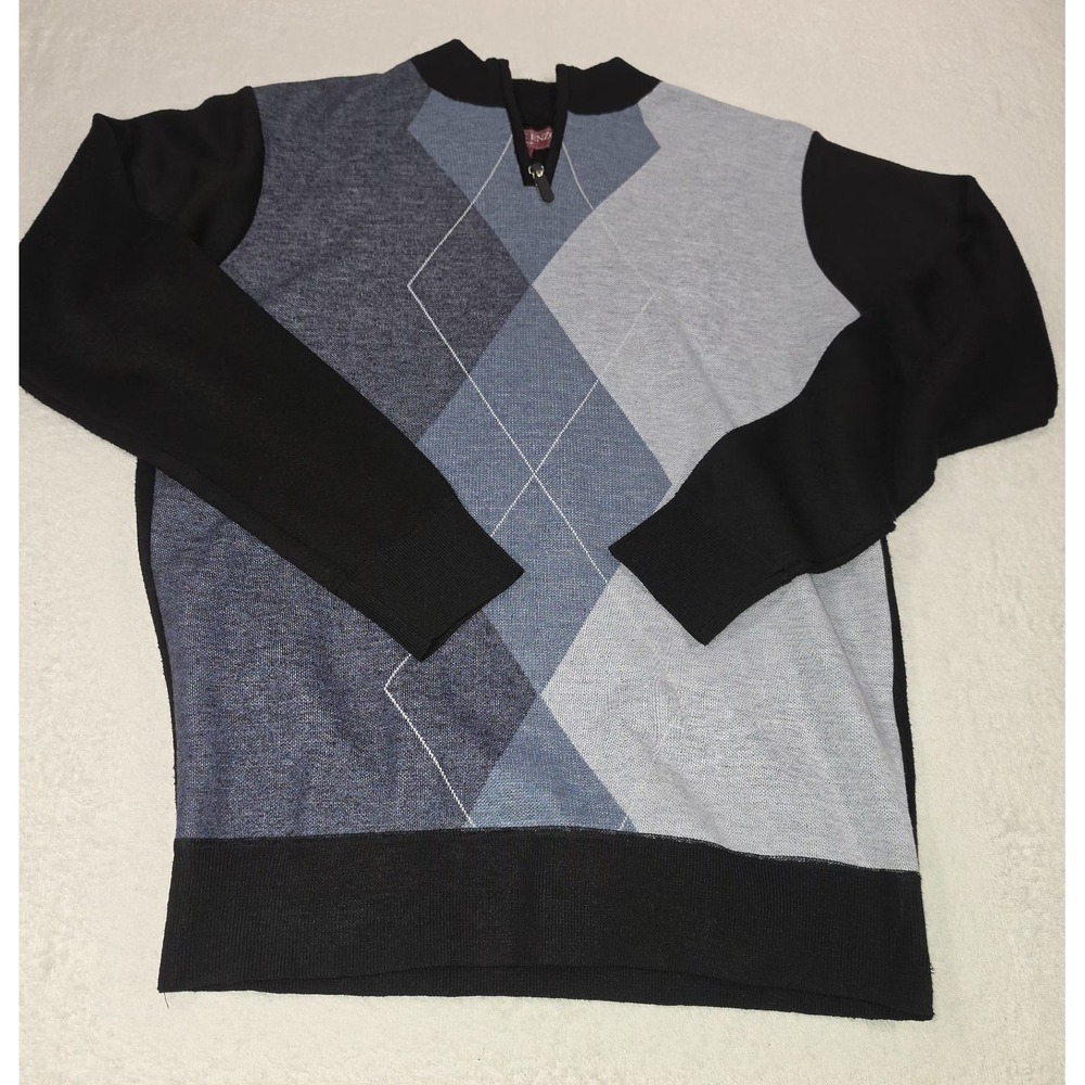 Marc Enzo Italia Men's Argyle Quarter‑Zip Sweater – Size L